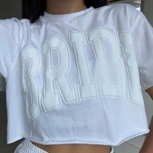 THE BAR BRIDE cotton cropped white tee